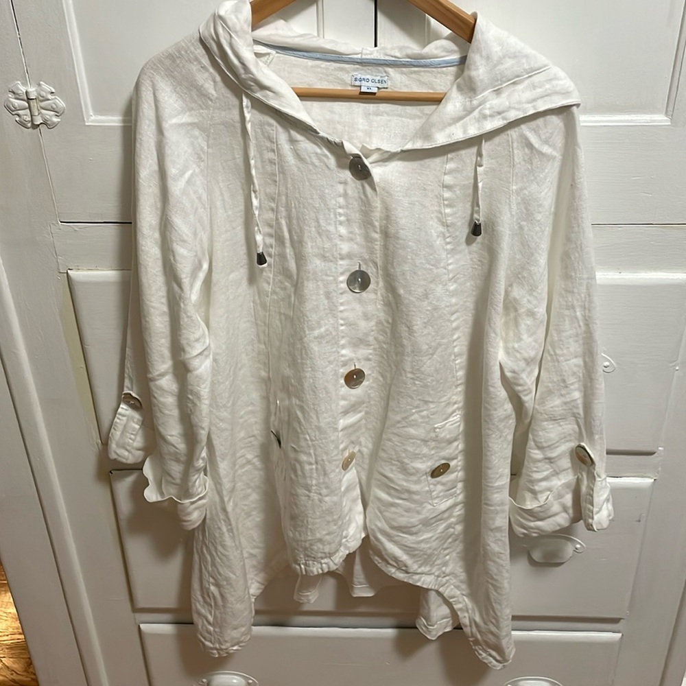 Sigrid Olsen Hooded Linen Swing Jacket XL